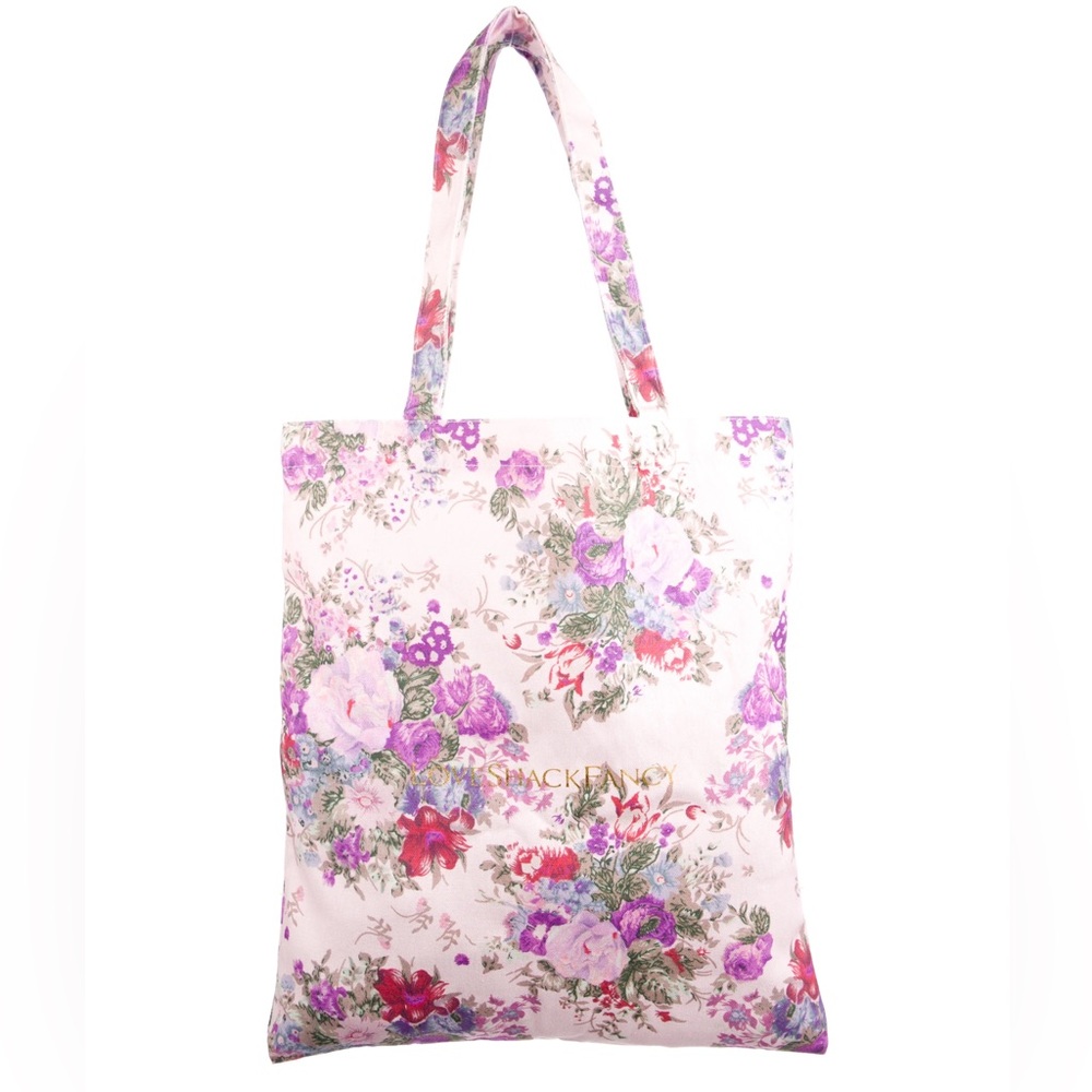 LOVESHACKFANCY | FLORAL PRONT GOLD LOGO CANVAS TOTE BAG